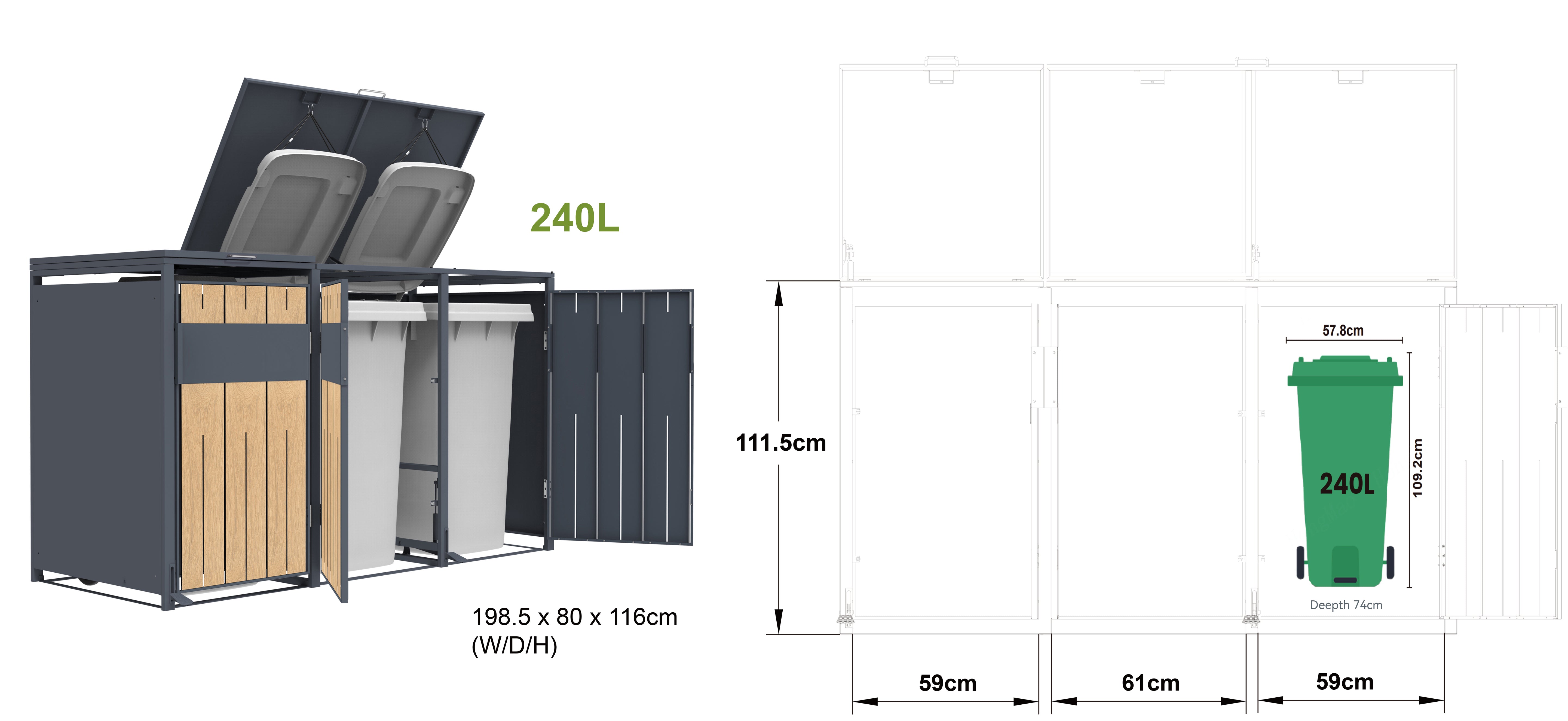 Stormà Wheelie Bin Shed (Triple) – Wood Grain Finish