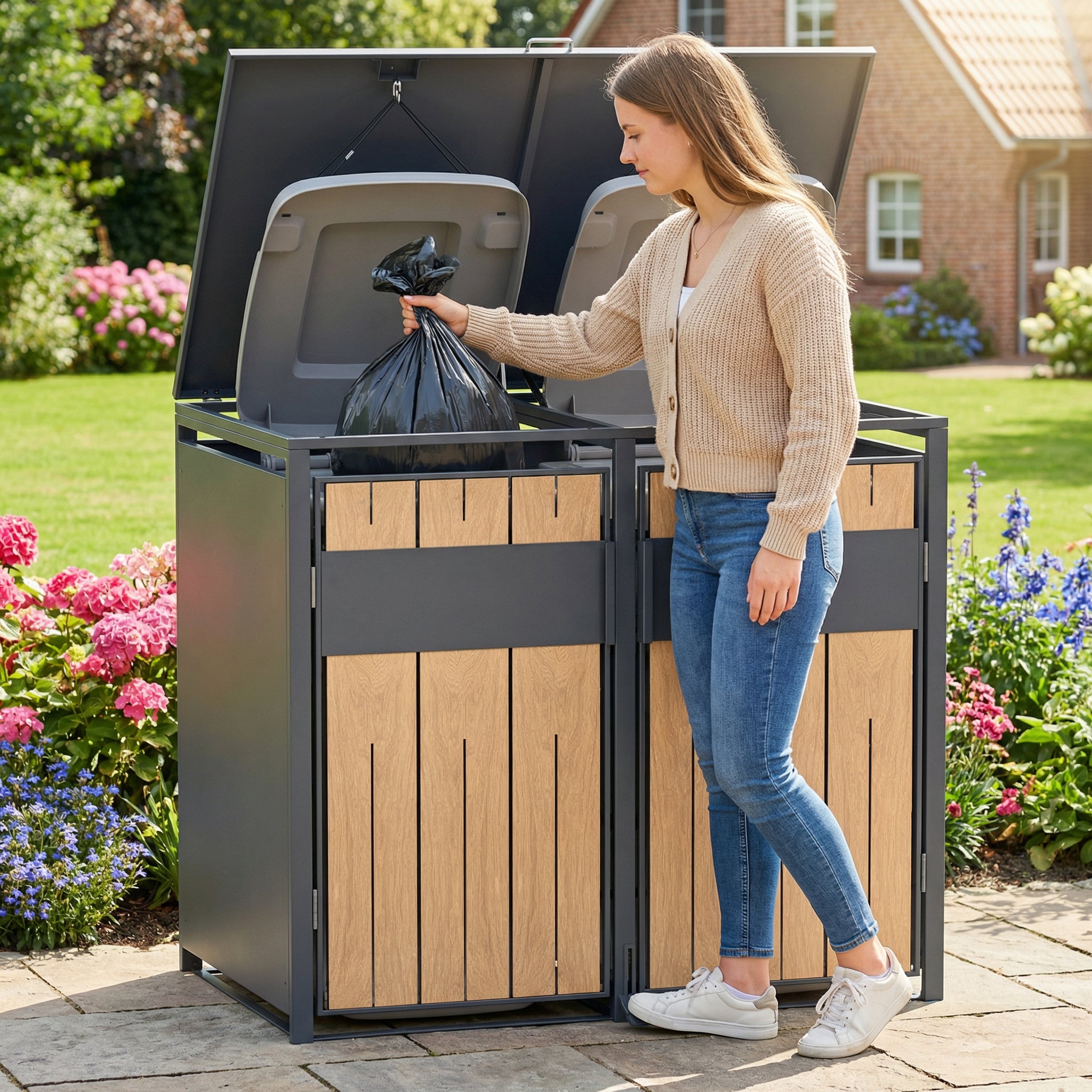 Stormà Wheelie Bin Shed (Double) – Wood Grain Finish