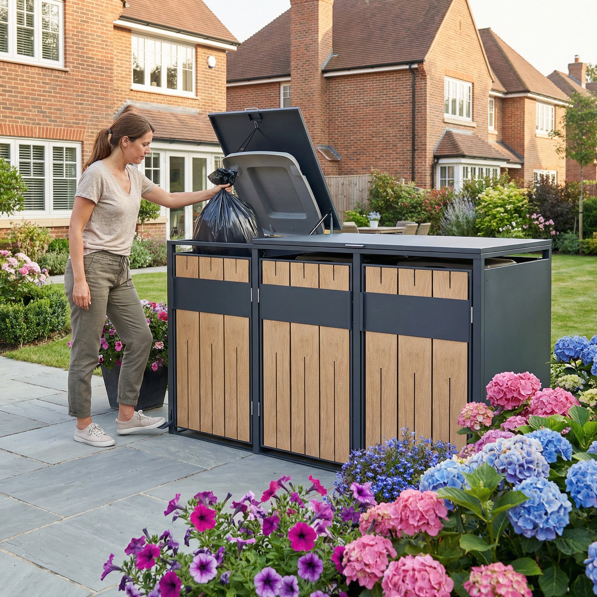 Stormà Wheelie Bin Shed (Triple) – Wood Grain Finish