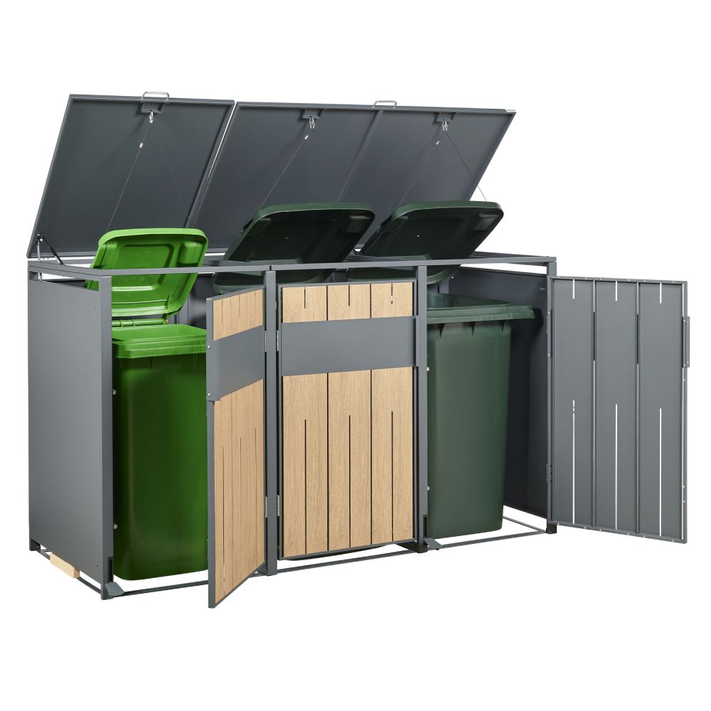 Stormà Wheelie Bin Shed (Triple) – Wood Grain Finish