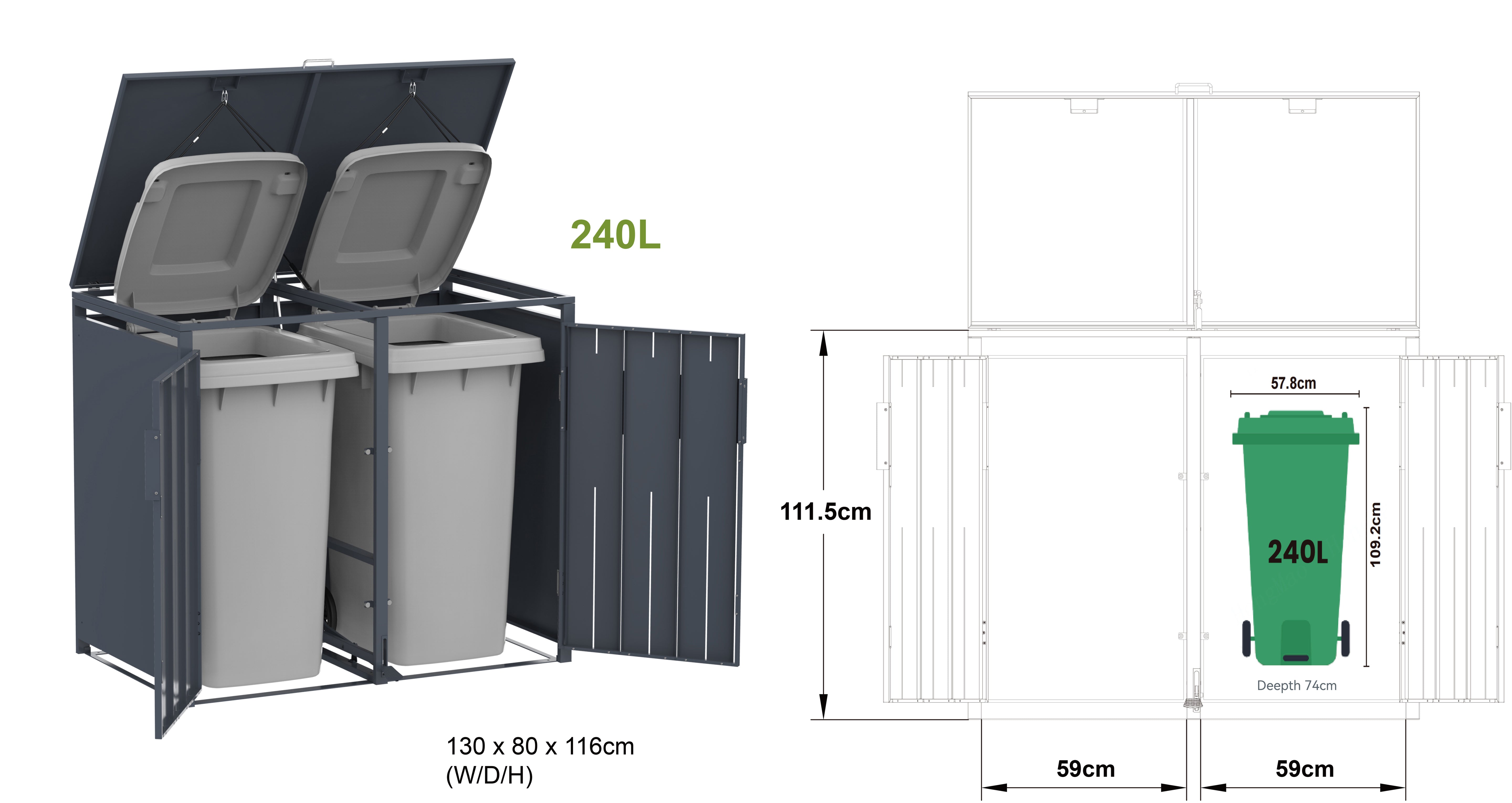 Stormà Wheelie Bin Shed (Double) – Wood Grain Finish