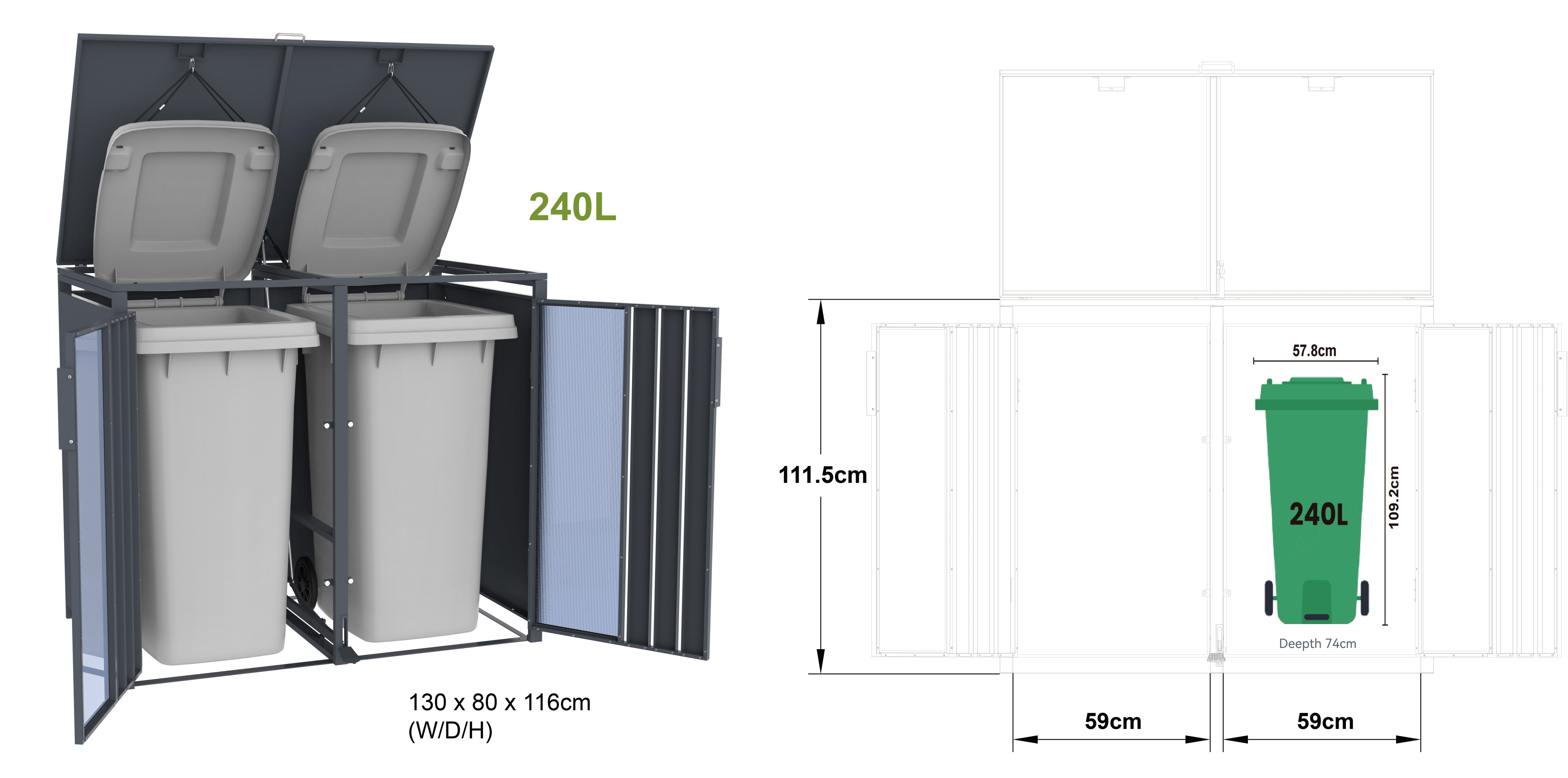 Stormà Wheelie Bin Shed (Double) – Dark Grey Finish